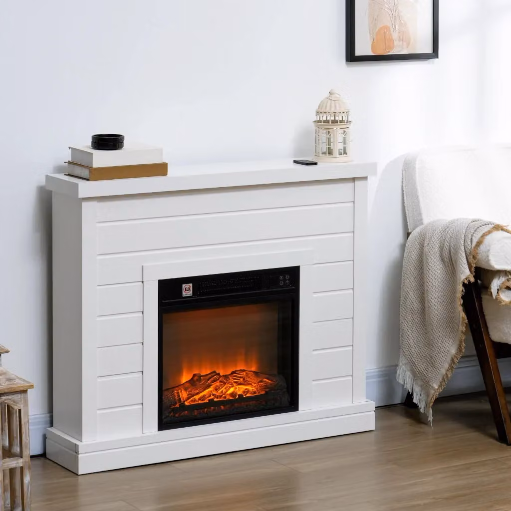 Camino Elettrico da Pavimento GIORDANOSHOP con Effetto Fiamma, 1800W e Telecomando, Bianco, L: 96,5 cm, P: 22 cm, H: 81,7 cm – 2