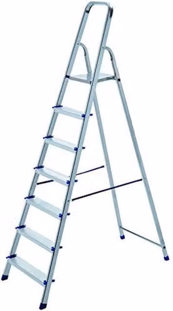 Scala Scaletta Pieghevole Trade Shop in Alluminio Argento con 7 Gradini Antiscivolo e Capacità Massima 150 kg