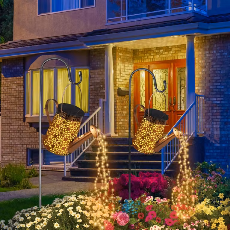 Set di 2 annaffiatoi solari, 90 LED, grado di protezione IP65, decorazione per esterni