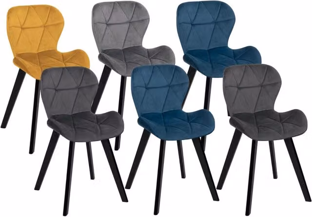 Set di 6 sedie ROBINE IDMarket in velluto, colori misti blu, grigio scuro, grigio chiaro e giallo – 1