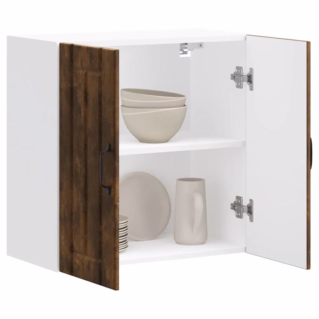 Pensile da cucina moderno vidaXL con ante in vetro, colore bianco e marrone, L/P/H: 60 x 31 x 60 cm