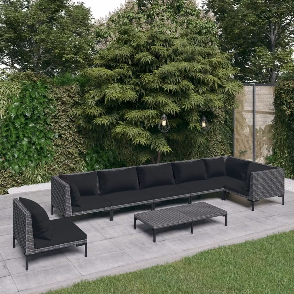 Maison Exclusive - Set da giardino da 8 pezzi con cuscini in polyrattan grigio scuro
