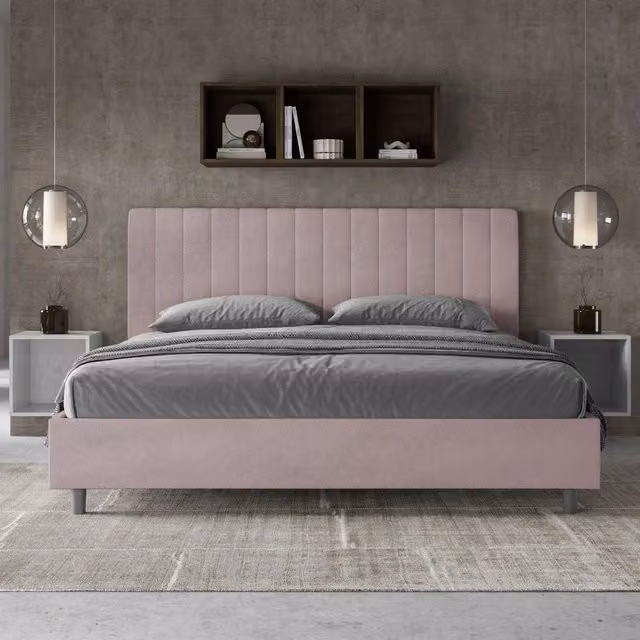 Letto matrimoniale king size Agueda ityhome con contenitore imbottito in microfibra colore glicine L: 190 cm, P: 200 cm