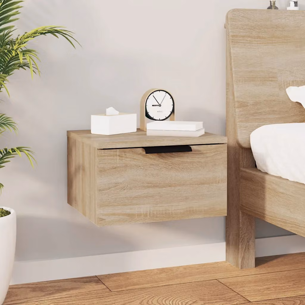 Comodino a muro moderno vidaXL in rovere sonoma, L 34 cm x P 30 cm x H 20 cm