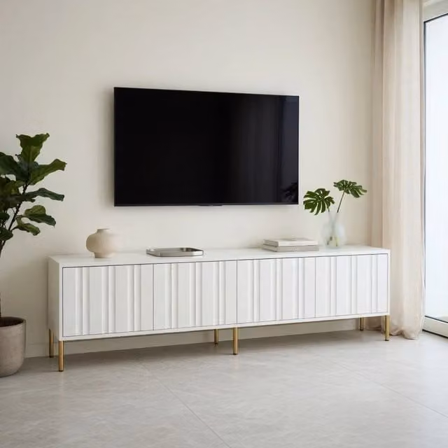 Cassettiera TV bianca; MDF e truciolare; 190 cm