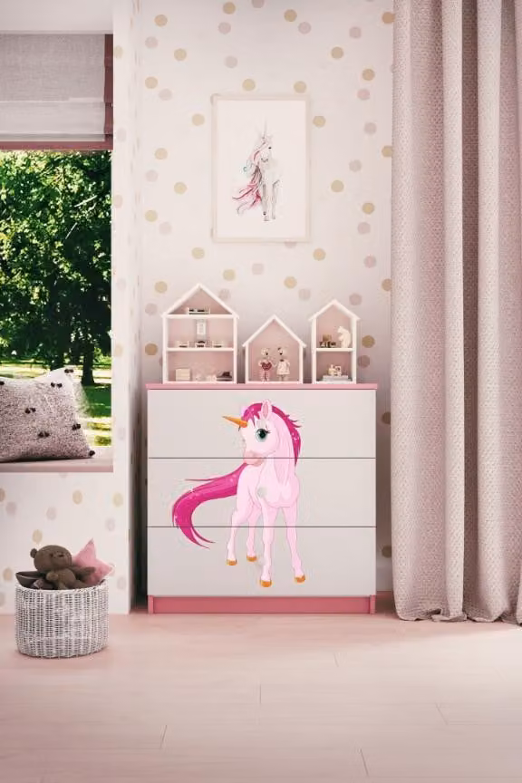 Cassettiera per bambini unicorno nel colore rosa Babydreams