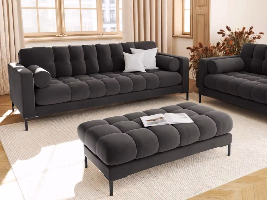 Divano Bali da 3 posti Cosmopolitan Design in velluto grigio scuro L: 177 cm, P: 75 cm, H: 92 cm – 2