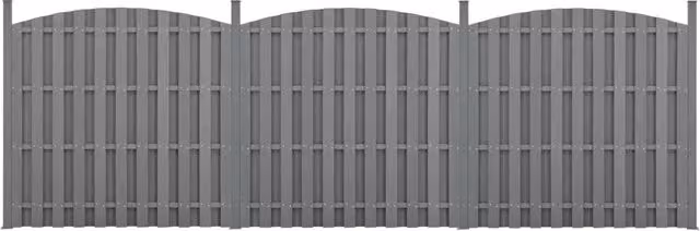 Set di 3 Pannelli Steccato ad Arco con Doghe in WPC e Base in Acciaio (AxL)185x562 cm - Grigio NEU.HOLZ