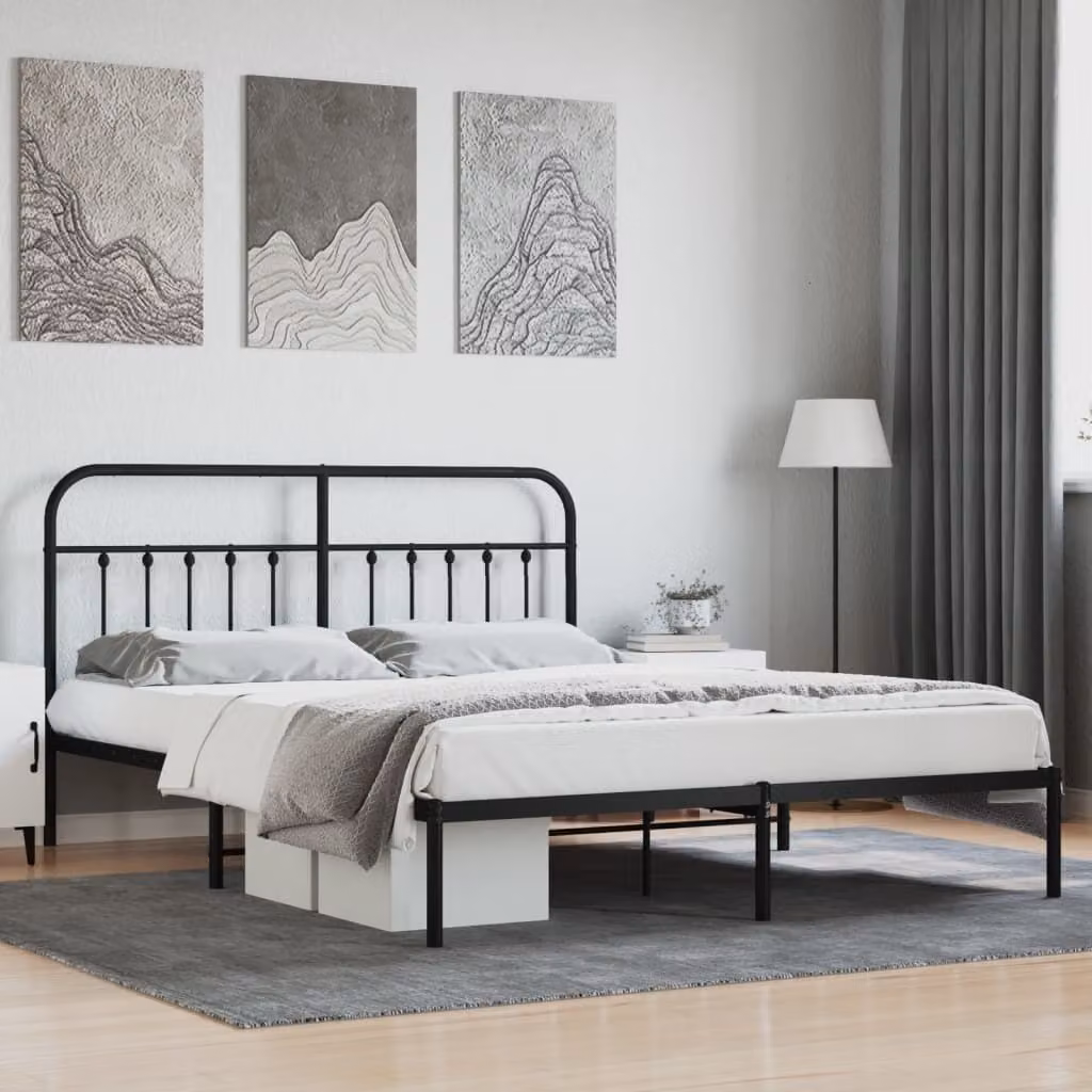 The Living Store Struttura letto con testiera in metallo nero 183x213 cm
