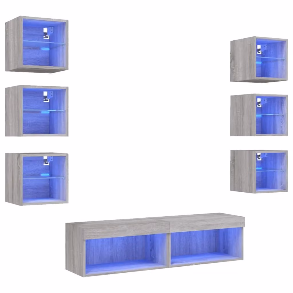 Mobile TV a muro moderno vidaXL con illuminazione LED integrata, Grigio, L: 60 cm, P: 30 cm, H: 30 cm – 2