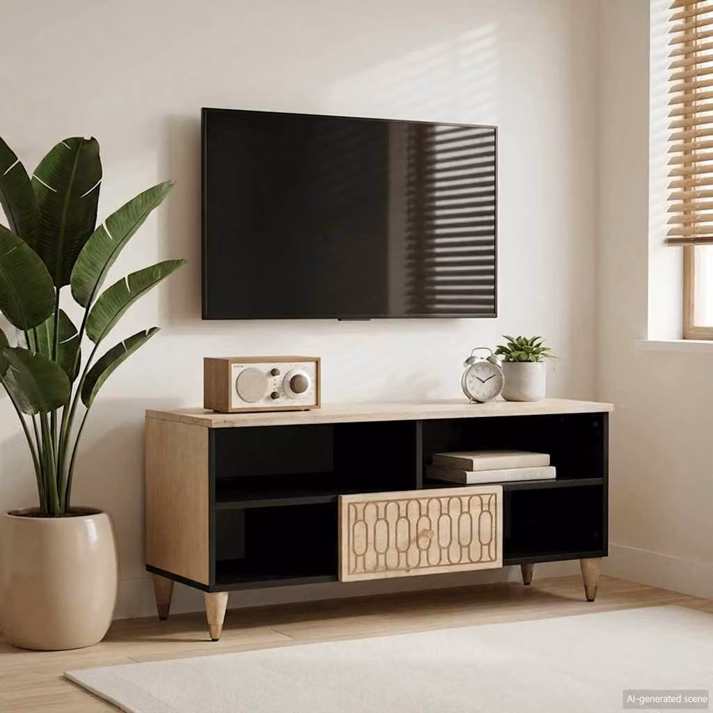 vidaXL Mobile Porta TV Moderno in Legno di Mango Marrone L: 100 cm, P: 33 cm, H: 46 cm