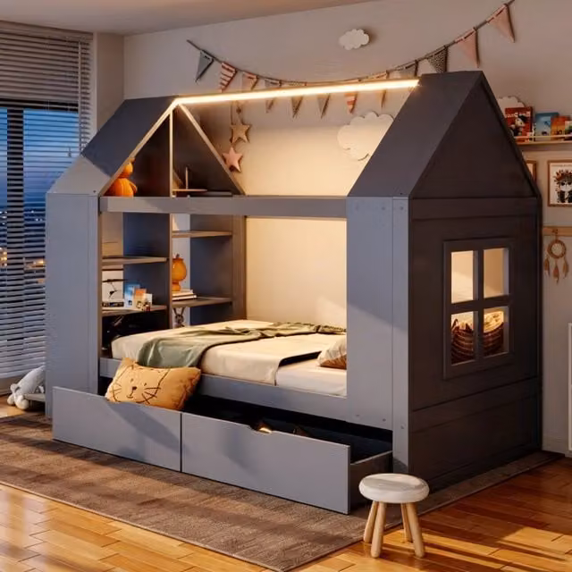 letto per bambini in legno massello grigio 90 x 200 cm