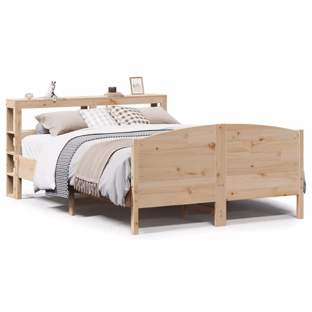 Letto in legno massello di pino VIDAXL stile rustico marrone con ripiani laterali L/P/H: 120 x 200 cm – 2