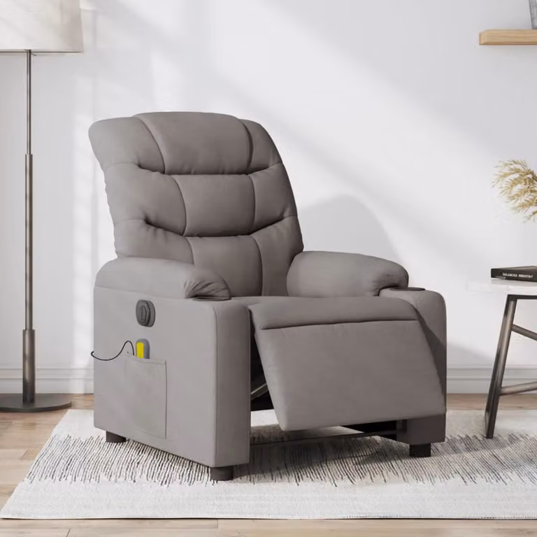 vidaXL Poltrona Massaggiante Reclinabile Elettrica in Tessuto Beige e Grigio