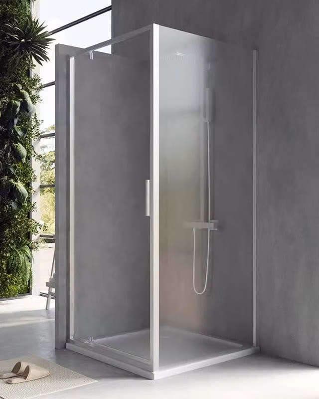Box doccia 90x80 Rio a pivot vetro 6 mm trasparente H 195 cromo