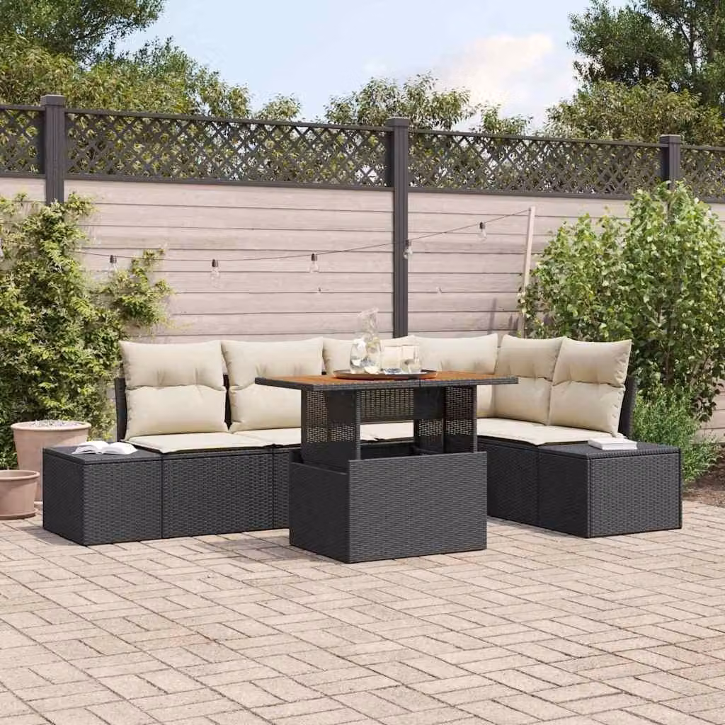 Maison Exclusive - Set da giardino composto da 6 pezzi, divano in rattan sintetico nero