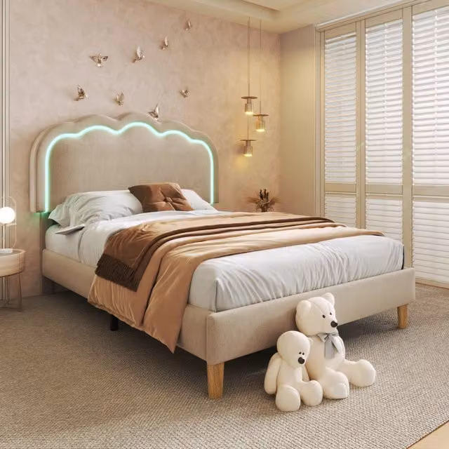 Letto imbottito REDOM con illuminazione LED sottostante, beige, L/P: 90 x 190 cm