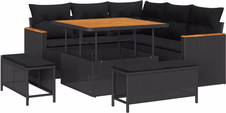 Set Divano da Giardino 8 pcs Nero polyrattan