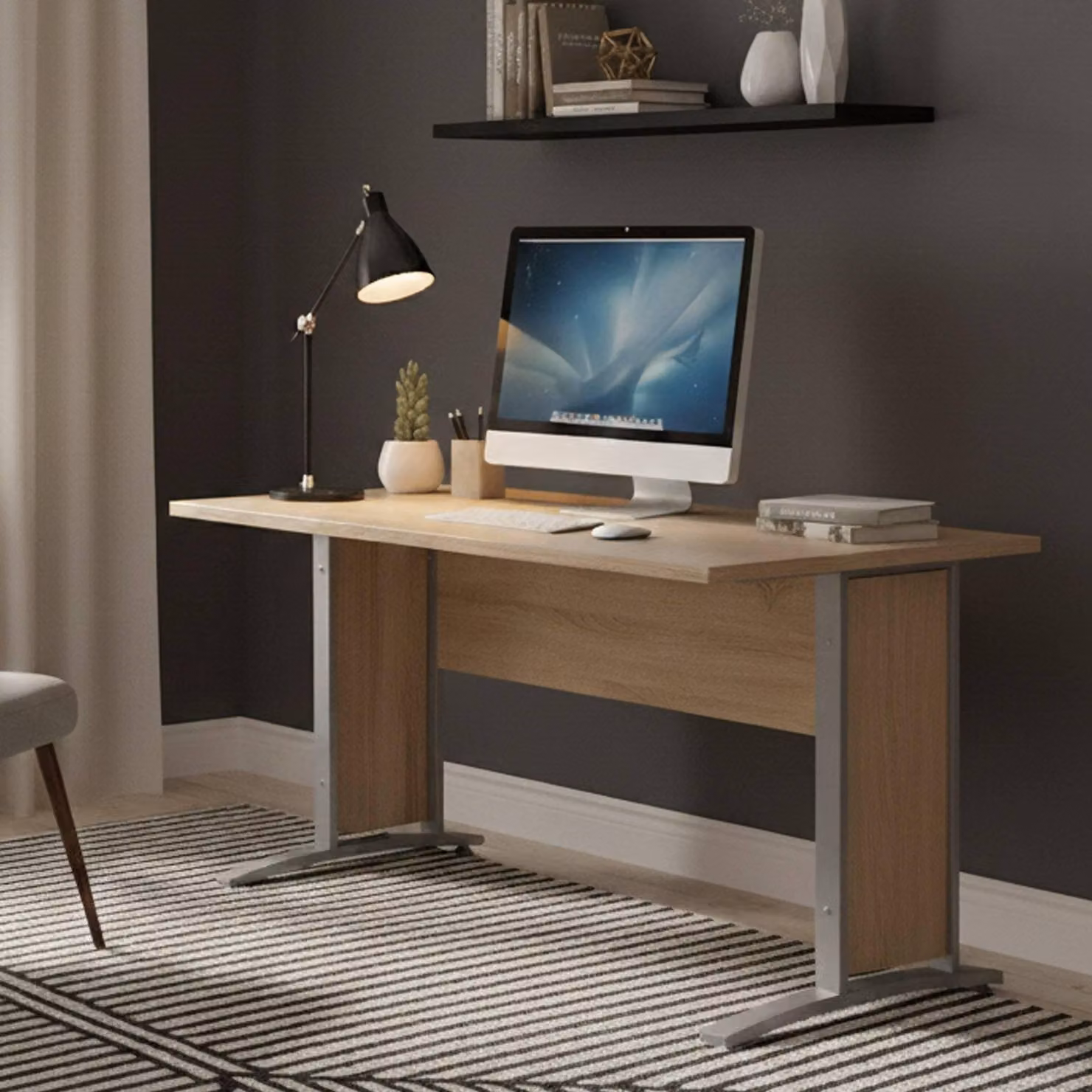 Dmora Scrivania Ascorbato 80x150x74.5h cm Marrone, Colore Struttura Grigio Materiale Piano in Legno Nobilitato