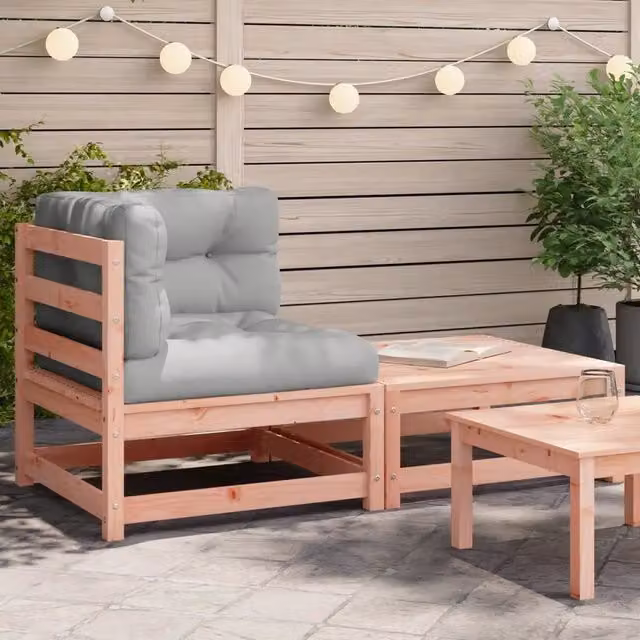 Divano Angolare da Giardino vidaXL Grigio con Cuscini e Poggiapiedi in Legno Massiccio