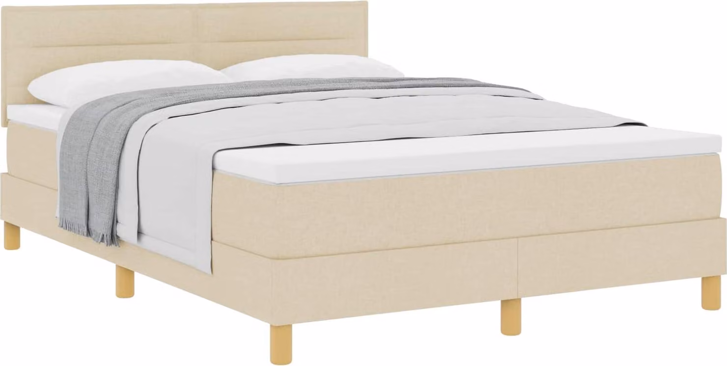 Letto a molle con cuscino Crema 140 x 190 cm Tessuto