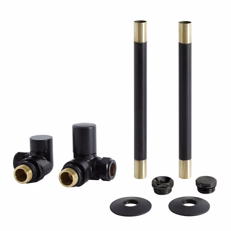 Set di Tubi e Valvole Angolari per Radiatore - Stile Moderno - Nero
