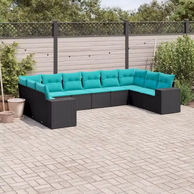 Set Divani da Giardino 10 pz con Cuscini Nero in Polyrattan 3223066
