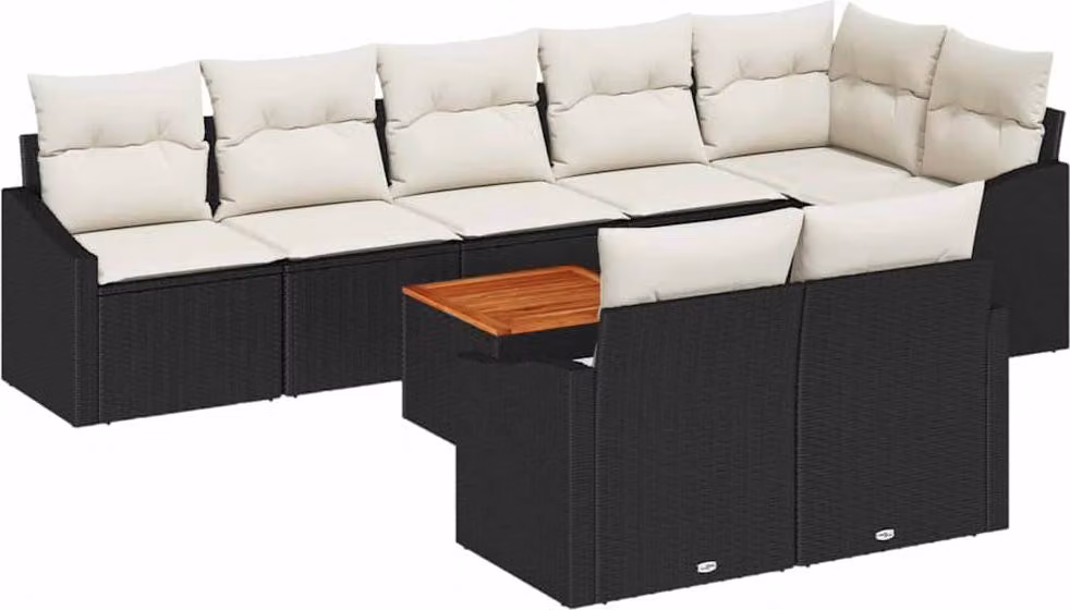 Set Divano da Giardino con cuscino 9 pcs Nero polyrattan