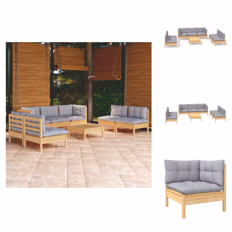 vidaXL Set di 8 pezzi da giardino con cuscini grigi in pino massiccio - Set di mobili da giardino