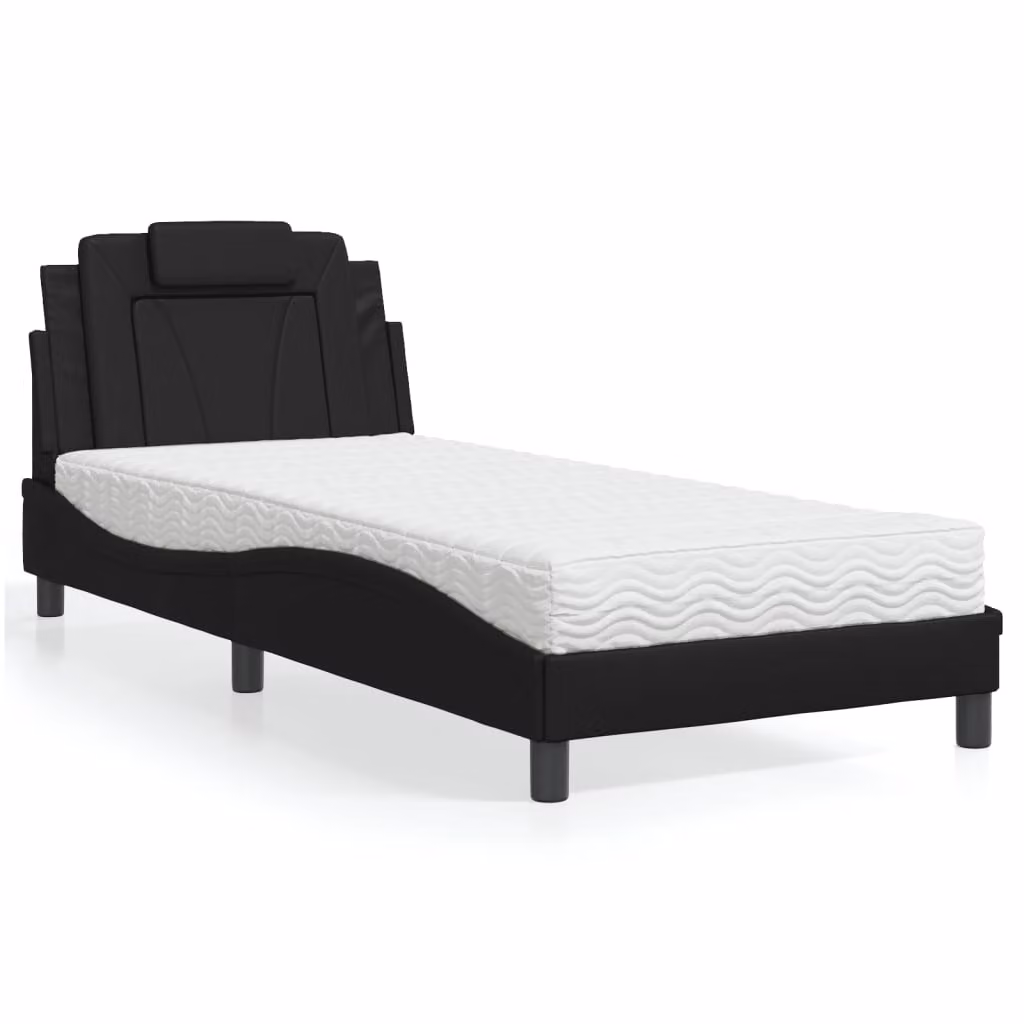 Letto Viana vidaXL con Materasso in Similpelle Nero, Dimensioni: 90 x 190 cm