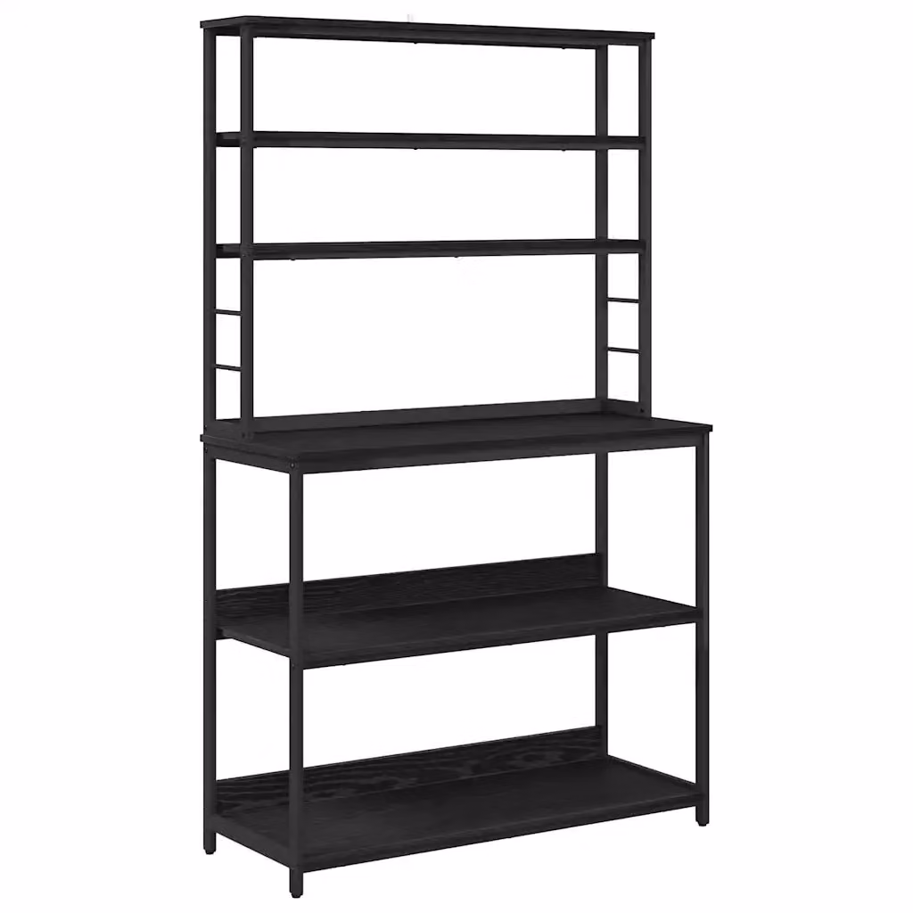 Mensola da cucina industrial vidaXL con 5 livelli in metallo e MDF, colore nero, L 100 x P 40 x H 168 cm – 2