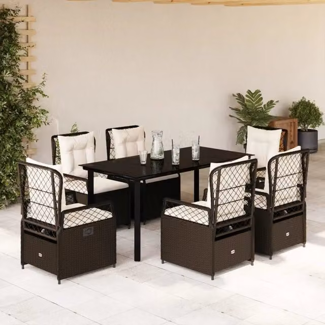 Set da Pranzo da Giardino 7pz con Cuscini in Polyrattan Marrone 3262982