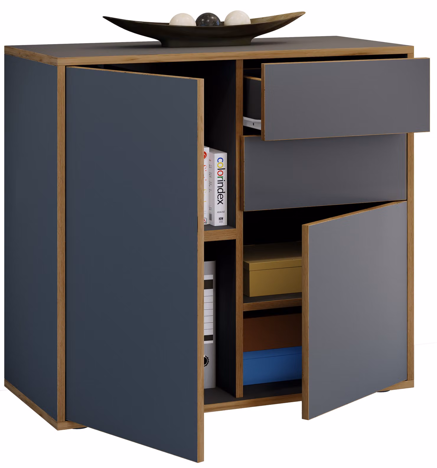 Cassettiera in legno | Tavolino con ante e cassetti | Mobili da ufficio | H. 74 x W. 80 x D. 33cm - Salia
