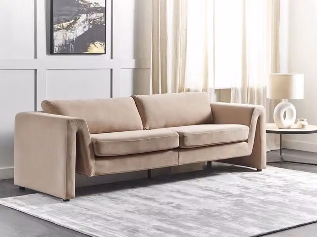 Divano a 3 posti BELIANI in velluto beige con stile moderno per il tuo soggiorno L: 237 cm, P: 83 cm, H: 76 cm – 1