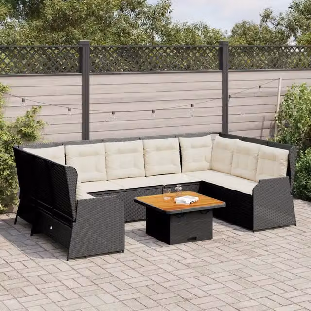 Set Salotto da Giardino con Cuscini 7pz Nero Polyrattan 3262369