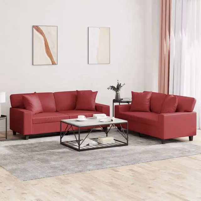Set di 2 divani moderni vidaXL in similpelle rosso con cuscini inclusi L/P/H: 154 x 80 x 77 cm – 1