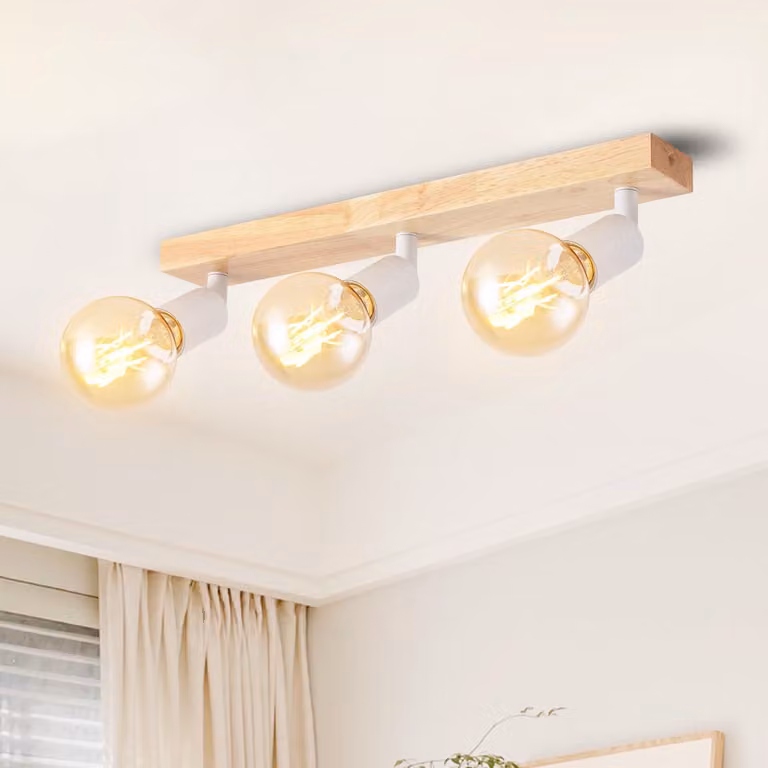 LVWIT Plafoniera LED a 3 luci, moderna lampada da soffitto orientabile, faretti da soffitto in legno bianco, lampada da soffitto E27, ideale per cucina, camera da letto e soggiorno (senza lampadine)