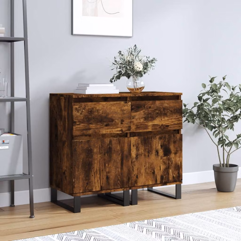 Set di 2 credenze moderne vidaXL in legno e metallo, colore rovere marrone opaco, L 40 cm x P 35 cm x H 70 cm