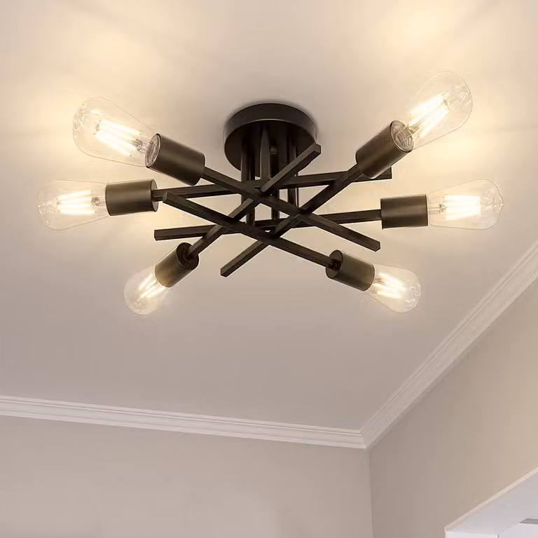 Lampada da soffitto E27 6 Flamming, plafoniera retrò con 6 lampadine LED bianco caldo, illuminazione da soffitto industriale soggiorno camera da letto ristorante hotel