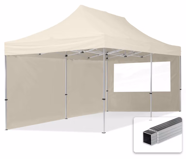 TOOLPORT 3x6m gazebo pieghevole con laterali (finestre panoramiche), ECONOMY alluminio, crema