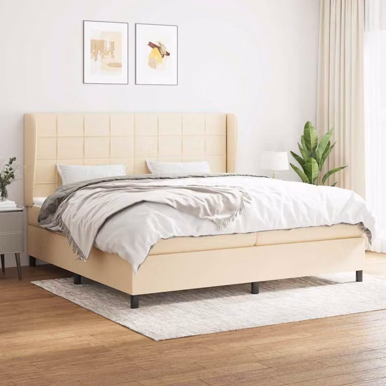 vidaXL Giroletto a Molle con Materasso Ibrido in Tessuto Beige e Bianco L/P: 200 x 200 cm