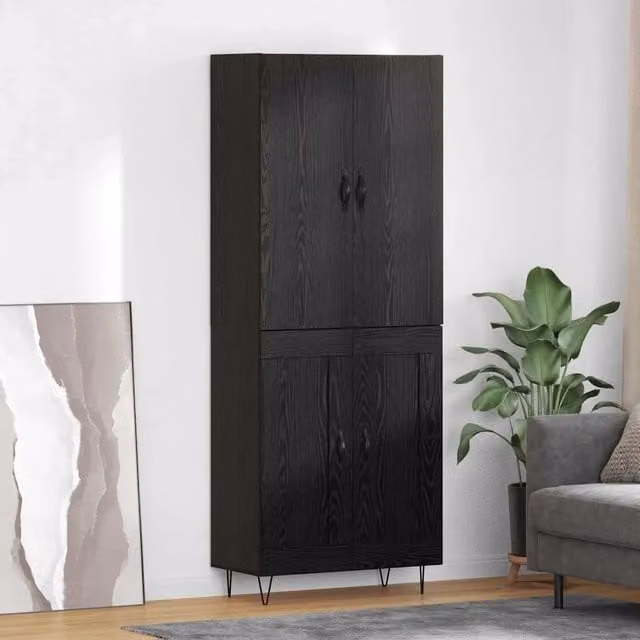 Set di 2 credenze moderne vidaXL in legno MDF e vetro, colore nero e marrone, per soggiorno o sala da pranzo, L/P/H: 180 x 34 x 69,5 cm – 1
