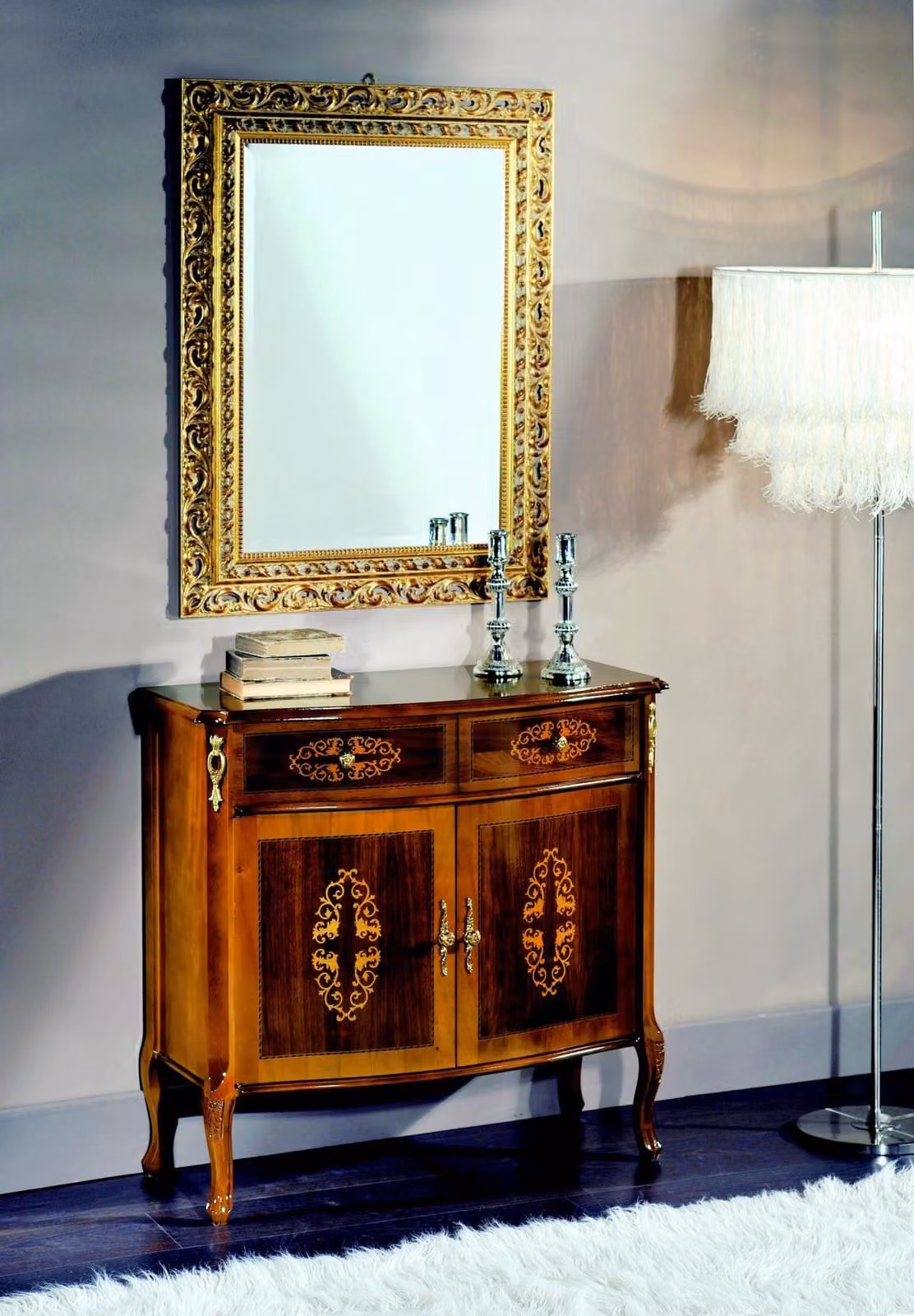 Kommode Holz Möbel Barock mit Spiegel Luxus Italienische Möbel 2tlg Garnitur