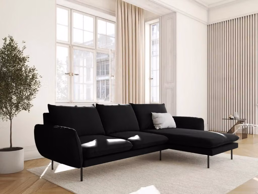 Divano angolare destro Vienna di Cosmopolitan Design in velluto nero da 5 posti – 2