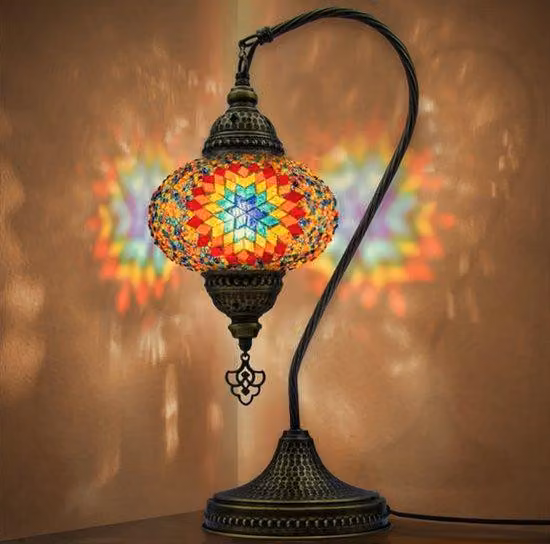 Lampada da tavolo Mozaiek Zwanenhals, lampada da notte artigianale in stile turco, arabo, orientale, decorazione marocchina per camera da letto, ufficio e soggiorno, regalo perfetto per occasioni speciali - Arcobaleno
