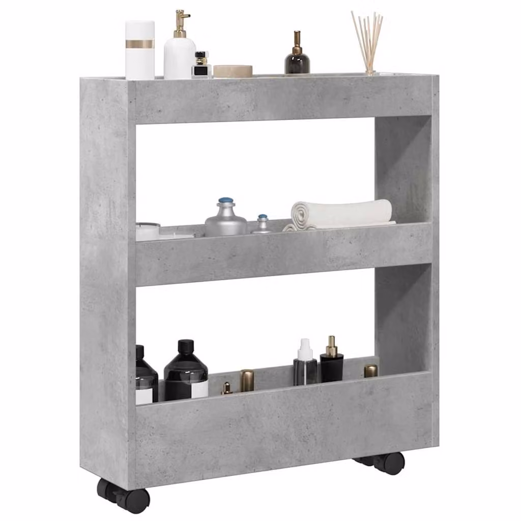 Carrello stretto a 3 livelli vidaXL in MDF grigio cemento con ruote