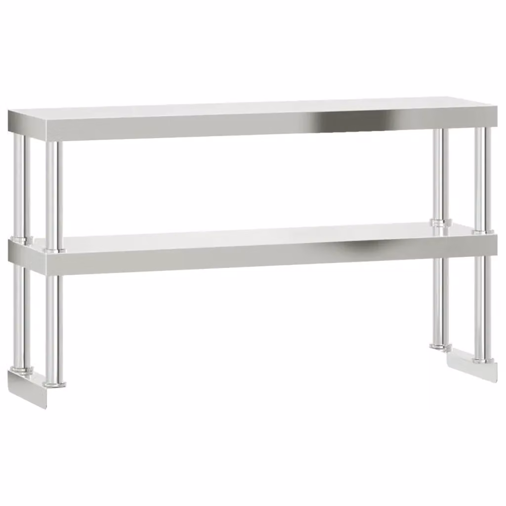 Ripiano per Tavolo da Lavoro a 2 Piani vidaXL in Acciaio Inox, Colore Argento, L 110 x P 30 x H 65 cm – 2