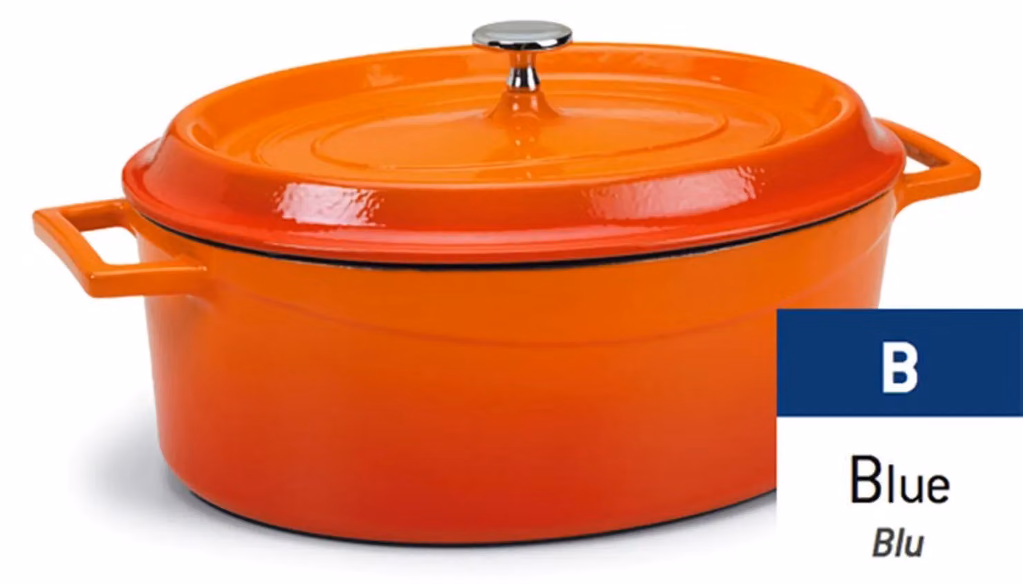 Casseruola Ovale in ghisa con coperchio e due maniglie Blu, diam. 12x9cm