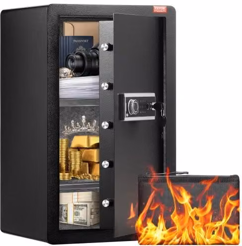 Cassaforte VEVOR a una Porta da 113 L con Serratura a Chiave, Password e Impronta Digitale, Nero, L/P/H: 70 x 42 x 38 cm