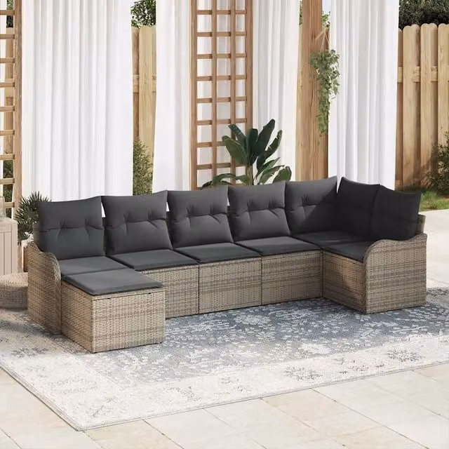 Set Divano da Giardino 7 pz Grigio polyrattan 3354458